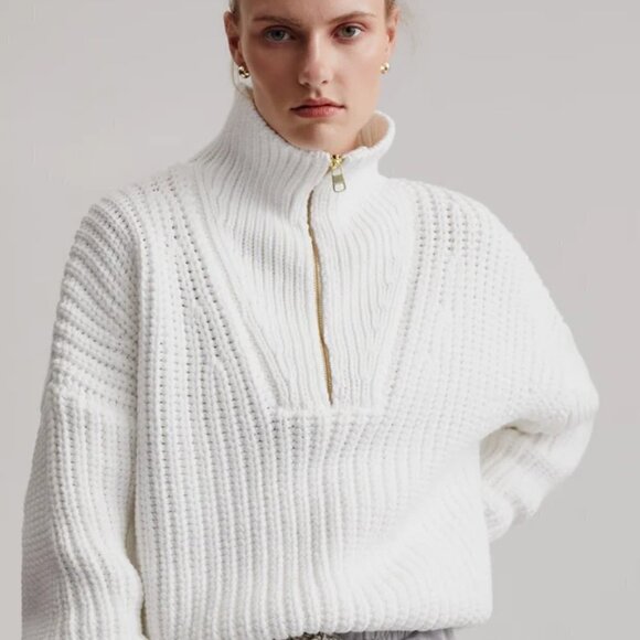 New Varley Natalia Half-Zip Long Sleeve Oversized White Pullover Sweater NWT Med - Picture 3 of 17